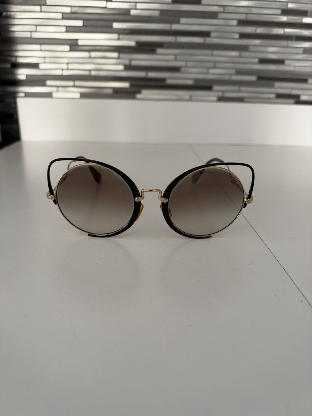 Women's Round Cat-Eye Sunglasses in Black and Gold